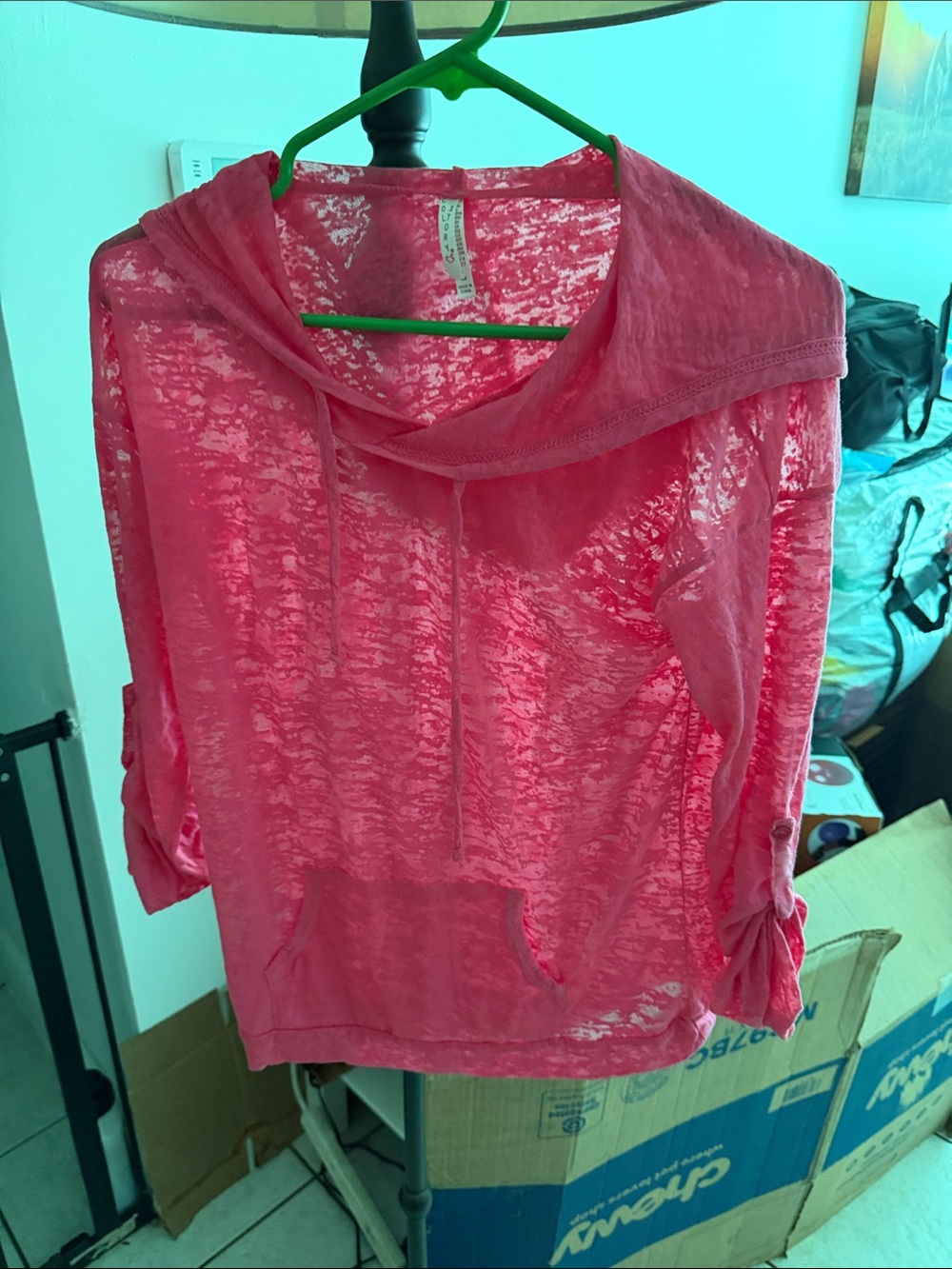 Women's Sheer Burnout Hoodie - Pink